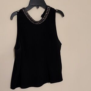 Astr Black Sleeveless Tank with Embellished Neckline